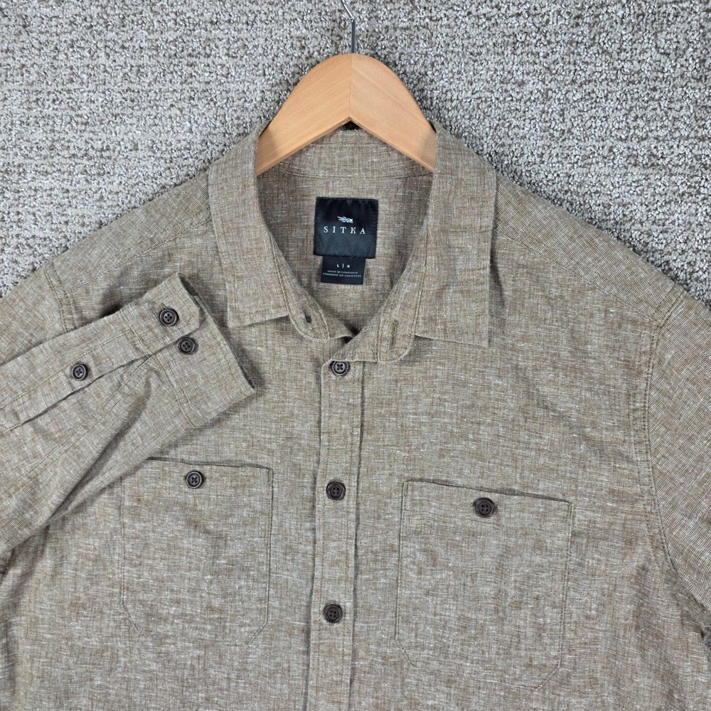 Sitka Mens Ambary Hemp Blend Button Down Shirt Brown Large Long Sleeve